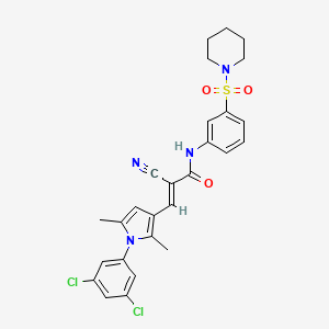 molecular formula C27H26Cl2N4O3S B7561289 (E)-2-cyano-3-[1-(3,5-dichlorophenyl)-2,5-dimethylpyrrol-3-yl]-N-(3-piperidin-1-ylsulfonylphenyl)prop-2-enamide 