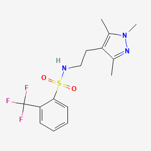 molecular formula C15H18F3N3O2S B7561296 2-(trifluoromethyl)-N-[2-(1,3,5-trimethyl-1H-pyrazol-4-yl)ethyl]benzenesulfonamide 