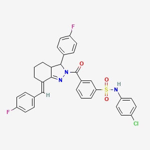 molecular formula C33H26ClF2N3O3S B7561349 N-(4-chlorophenyl)-3-{[(7E)-7-(4-fluorobenzylidene)-3-(4-fluorophenyl)-3,3a,4,5,6,7-hexahydro-2H-indazol-2-yl]carbonyl}benzenesulfonamide 