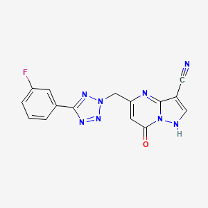 molecular formula C15H9FN8O B7561386 5-[[5-(3-fluorophenyl)tetrazol-2-yl]methyl]-7-oxo-1H-pyrazolo[1,5-a]pyrimidine-3-carbonitrile 