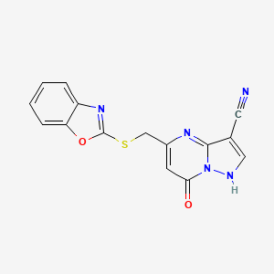 molecular formula C15H9N5O2S B7561396 5-(1,3-benzoxazol-2-ylsulfanylmethyl)-7-oxo-1H-pyrazolo[1,5-a]pyrimidine-3-carbonitrile 