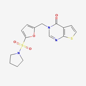 molecular formula C15H15N3O4S2 B7561408 3-[(5-Pyrrolidin-1-ylsulfonylfuran-2-yl)methyl]thieno[2,3-d]pyrimidin-4-one 