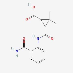 molecular formula C14H16N2O4 B7561587 3-((2-Carbamoylphenyl)carbamoyl)-2,2-dimethylcyclopropanecarboxylic acid 