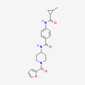 molecular formula C22H25N3O4 B7561663 N-[1-(furan-2-carbonyl)piperidin-4-yl]-4-[(2-methylcyclopropanecarbonyl)amino]benzamide 