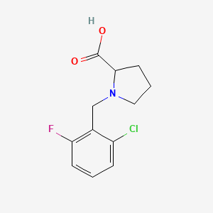 molecular formula C12H13ClFNO2 B7561789 1-[(2-Chloro-6-fluorophenyl)methyl]pyrrolidine-2-carboxylic acid 