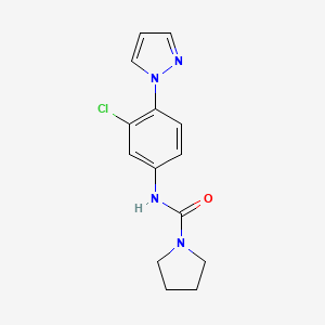 molecular formula C14H15ClN4O B7561889 N-(3-chloro-4-pyrazol-1-ylphenyl)pyrrolidine-1-carboxamide 