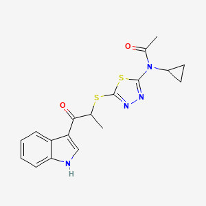 molecular formula C18H18N4O2S2 B7561909 N-cyclopropyl-N-[5-[1-(1H-indol-3-yl)-1-oxopropan-2-yl]sulfanyl-1,3,4-thiadiazol-2-yl]acetamide 