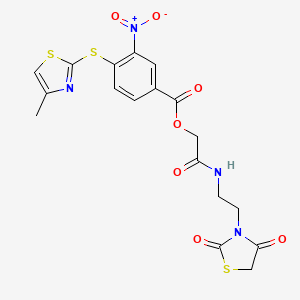 molecular formula C18H16N4O7S3 B7562106 [2-[2-(2,4-Dioxo-1,3-thiazolidin-3-yl)ethylamino]-2-oxoethyl] 4-[(4-methyl-1,3-thiazol-2-yl)sulfanyl]-3-nitrobenzoate 