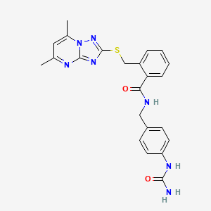 molecular formula C23H23N7O2S B7562166 N-[[4-(carbamoylamino)phenyl]methyl]-2-[(5,7-dimethyl-[1,2,4]triazolo[1,5-a]pyrimidin-2-yl)sulfanylmethyl]benzamide 