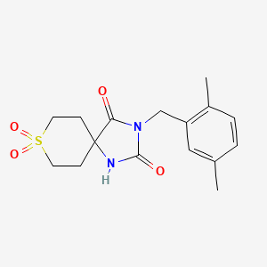 molecular formula C16H20N2O4S B7562221 3-[(2,5-Dimethylphenyl)methyl]-8,8-dioxo-8lambda6-thia-1,3-diazaspiro[4.5]decane-2,4-dione 