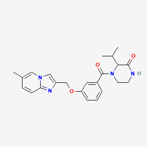 molecular formula C23H26N4O3 B7562269 4-[3-[(6-Methylimidazo[1,2-a]pyridin-2-yl)methoxy]benzoyl]-3-propan-2-ylpiperazin-2-one 