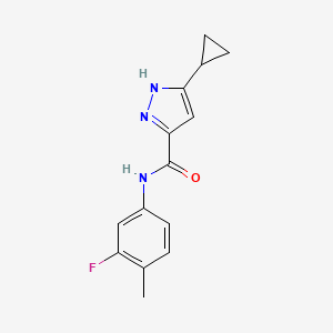 molecular formula C14H14FN3O B7562354 3-cyclopropyl-N-(3-fluoro-4-methylphenyl)-1H-pyrazole-5-carboxamide 