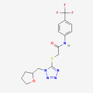 molecular formula C15H16F3N5O2S B7562372 2-[1-(oxolan-2-ylmethyl)tetrazol-5-yl]sulfanyl-N-[4-(trifluoromethyl)phenyl]acetamide 