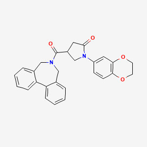 molecular formula C27H24N2O4 B7562382 4-(5,7-Dihydrobenzo[d][2]benzazepine-6-carbonyl)-1-(2,3-dihydro-1,4-benzodioxin-6-yl)pyrrolidin-2-one 