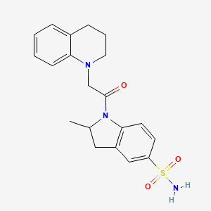 molecular formula C20H23N3O3S B7562468 1-[2-(3,4-dihydro-2H-quinolin-1-yl)acetyl]-2-methyl-2,3-dihydroindole-5-sulfonamide 