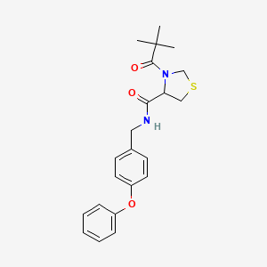 molecular formula C22H26N2O3S B7562493 3-(2,2-dimethylpropanoyl)-N-[(4-phenoxyphenyl)methyl]-1,3-thiazolidine-4-carboxamide 