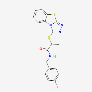 molecular formula C18H15FN4OS2 B7562566 N-[(4-fluorophenyl)methyl]-2-([1,2,4]triazolo[3,4-b][1,3]benzothiazol-1-ylsulfanyl)propanamide 