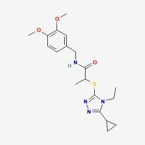 molecular formula C19H26N4O3S B7562574 2-[(5-cyclopropyl-4-ethyl-1,2,4-triazol-3-yl)sulfanyl]-N-[(3,4-dimethoxyphenyl)methyl]propanamide 