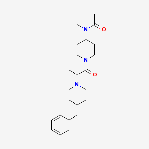 molecular formula C23H35N3O2 B7562586 N-[1-[2-(4-benzylpiperidin-1-yl)propanoyl]piperidin-4-yl]-N-methylacetamide 