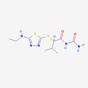 molecular formula C10H17N5O2S2 B7562644 N-carbamoyl-2-[[5-(ethylamino)-1,3,4-thiadiazol-2-yl]sulfanyl]-3-methylbutanamide 