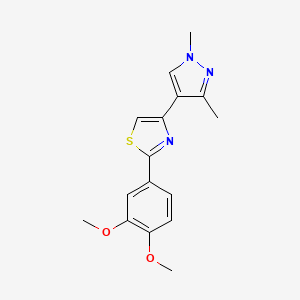 molecular formula C16H17N3O2S B7562834 2-(3,4-Dimethoxyphenyl)-4-(1,3-dimethylpyrazol-4-yl)-1,3-thiazole 