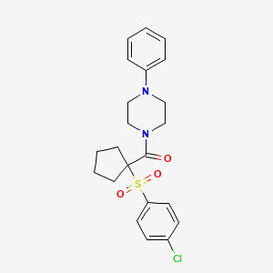 molecular formula C22H25ClN2O3S B7562845 [1-(4-Chlorophenyl)sulfonylcyclopentyl]-(4-phenylpiperazin-1-yl)methanone 