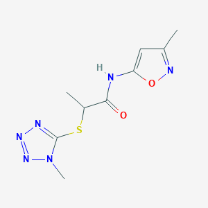 molecular formula C9H12N6O2S B7562867 N-(3-methyl-1,2-oxazol-5-yl)-2-(1-methyltetrazol-5-yl)sulfanylpropanamide 