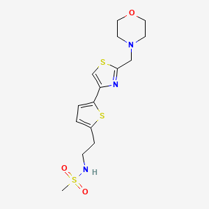 molecular formula C15H21N3O3S3 B7562921 N-[2-[5-[2-(morpholin-4-ylmethyl)-1,3-thiazol-4-yl]thiophen-2-yl]ethyl]methanesulfonamide 