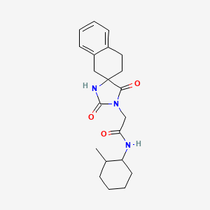 molecular formula C21H27N3O3 B7562934 2-(2',5'-dioxospiro[2,4-dihydro-1H-naphthalene-3,4'-imidazolidine]-1'-yl)-N-(2-methylcyclohexyl)acetamide 