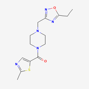 molecular formula C14H19N5O2S B7562987 [4-[(5-Ethyl-1,2,4-oxadiazol-3-yl)methyl]piperazin-1-yl]-(2-methyl-1,3-thiazol-5-yl)methanone 