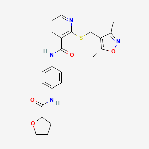 2-[(3,5-dimethyl-1,2-oxazol-4-yl)methylsulfanyl]-N-[4-(oxolane-2-carbonylamino)phenyl]pyridine-3-carboxamide