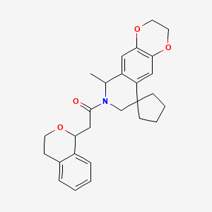 molecular formula C27H31NO4 B7563256 2-(3,4-dihydro-1H-isochromen-1-yl)-1-(6-methylspiro[2,3,6,8-tetrahydro-[1,4]dioxino[2,3-g]isoquinoline-9,1'-cyclopentane]-7-yl)ethanone 