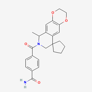 molecular formula C24H26N2O4 B7563481 4-(6-Methylspiro[2,3,6,8-tetrahydro-[1,4]dioxino[2,3-g]isoquinoline-9,1'-cyclopentane]-7-carbonyl)benzamide 