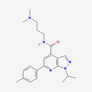 molecular formula C22H29N5O B7563501 N-[3-(dimethylamino)propyl]-6-(4-methylphenyl)-1-propan-2-ylpyrazolo[3,4-b]pyridine-4-carboxamide 