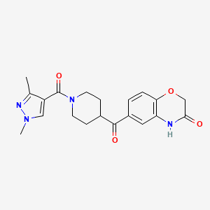 molecular formula C20H22N4O4 B7563569 6-[1-(1,3-dimethylpyrazole-4-carbonyl)piperidine-4-carbonyl]-4H-1,4-benzoxazin-3-one 