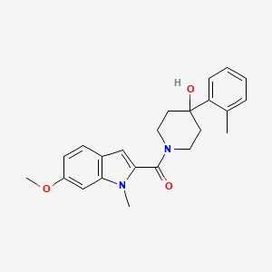 molecular formula C23H26N2O3 B7563600 [4-Hydroxy-4-(2-methylphenyl)piperidin-1-yl]-(6-methoxy-1-methylindol-2-yl)methanone 