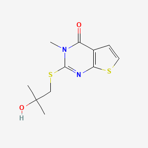 molecular formula C11H14N2O2S2 B7563617 2-(2-Hydroxy-2-methylpropyl)sulfanyl-3-methylthieno[2,3-d]pyrimidin-4-one 