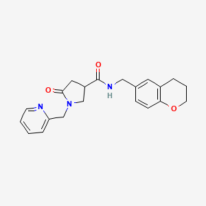 molecular formula C21H23N3O3 B7563703 N-(3,4-dihydro-2H-chromen-6-ylmethyl)-5-oxo-1-(pyridin-2-ylmethyl)pyrrolidine-3-carboxamide 