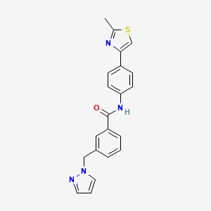 molecular formula C21H18N4OS B7563716 N-[4-(2-methyl-1,3-thiazol-4-yl)phenyl]-3-(pyrazol-1-ylmethyl)benzamide 