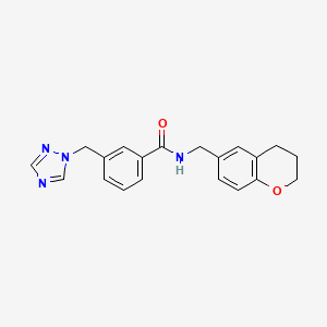 molecular formula C20H20N4O2 B7563718 N-(3,4-dihydro-2H-chromen-6-ylmethyl)-3-(1,2,4-triazol-1-ylmethyl)benzamide 
