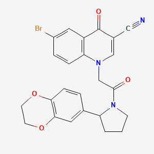 molecular formula C24H20BrN3O4 B7563729 6-Bromo-1-[2-[2-(2,3-dihydro-1,4-benzodioxin-6-yl)pyrrolidin-1-yl]-2-oxoethyl]-4-oxoquinoline-3-carbonitrile 
