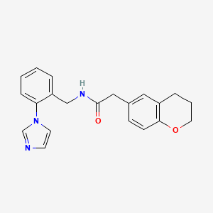 molecular formula C21H21N3O2 B7563793 2-(3,4-dihydro-2H-chromen-6-yl)-N-[(2-imidazol-1-ylphenyl)methyl]acetamide 