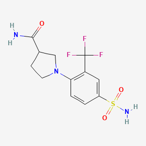 molecular formula C12H14F3N3O3S B7564059 1-[4-Sulfamoyl-2-(trifluoromethyl)phenyl]pyrrolidine-3-carboxamide 