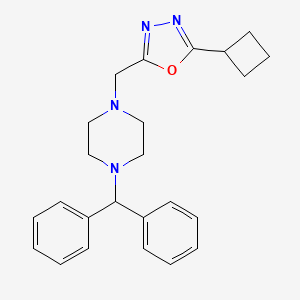 molecular formula C24H28N4O B7564080 2-[(4-Benzhydrylpiperazin-1-yl)methyl]-5-cyclobutyl-1,3,4-oxadiazole 