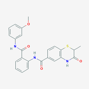 molecular formula C24H21N3O4S B7564162 N-[2-[(3-methoxyphenyl)carbamoyl]phenyl]-2-methyl-3-oxo-4H-1,4-benzothiazine-6-carboxamide 