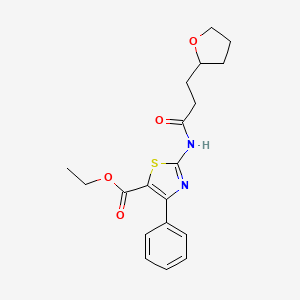 molecular formula C19H22N2O4S B7564307 Ethyl 2-[3-(oxolan-2-yl)propanoylamino]-4-phenyl-1,3-thiazole-5-carboxylate 