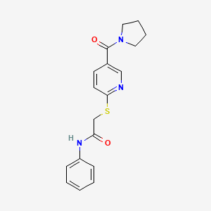 molecular formula C18H19N3O2S B7564374 N-phenyl-2-[5-(pyrrolidine-1-carbonyl)pyridin-2-yl]sulfanylacetamide 