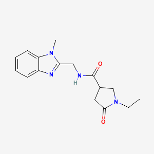 molecular formula C16H20N4O2 B7564384 1-ethyl-N-[(1-methylbenzimidazol-2-yl)methyl]-5-oxopyrrolidine-3-carboxamide 