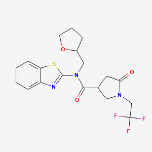 molecular formula C19H20F3N3O3S B7564533 N-(1,3-benzothiazol-2-yl)-5-oxo-N-(oxolan-2-ylmethyl)-1-(2,2,2-trifluoroethyl)pyrrolidine-3-carboxamide 