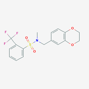 molecular formula C17H16F3NO4S B7564915 N-(2,3-dihydro-1,4-benzodioxin-6-ylmethyl)-N-methyl-2-(trifluoromethyl)benzenesulfonamide 